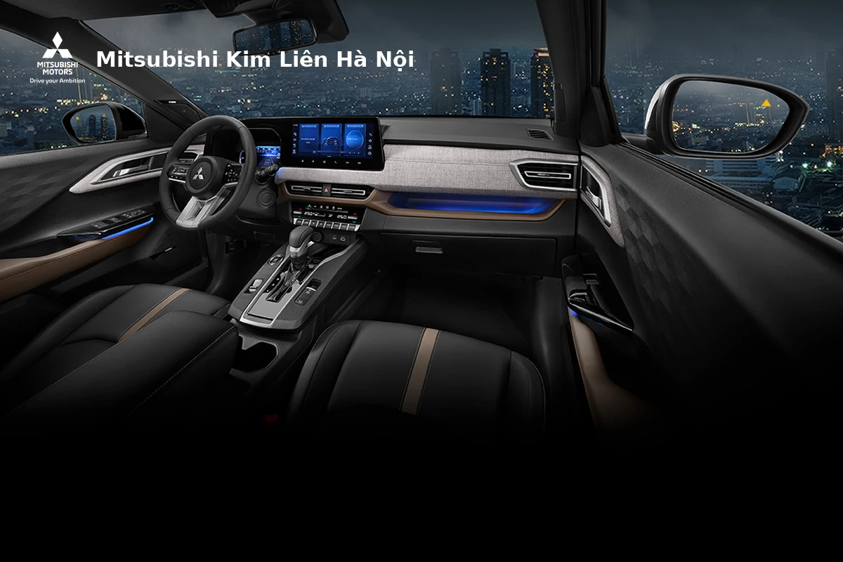 Khoang lái Mitsubishi Xforce với màn hình cảm ứng 12.3-inch và ghế da
